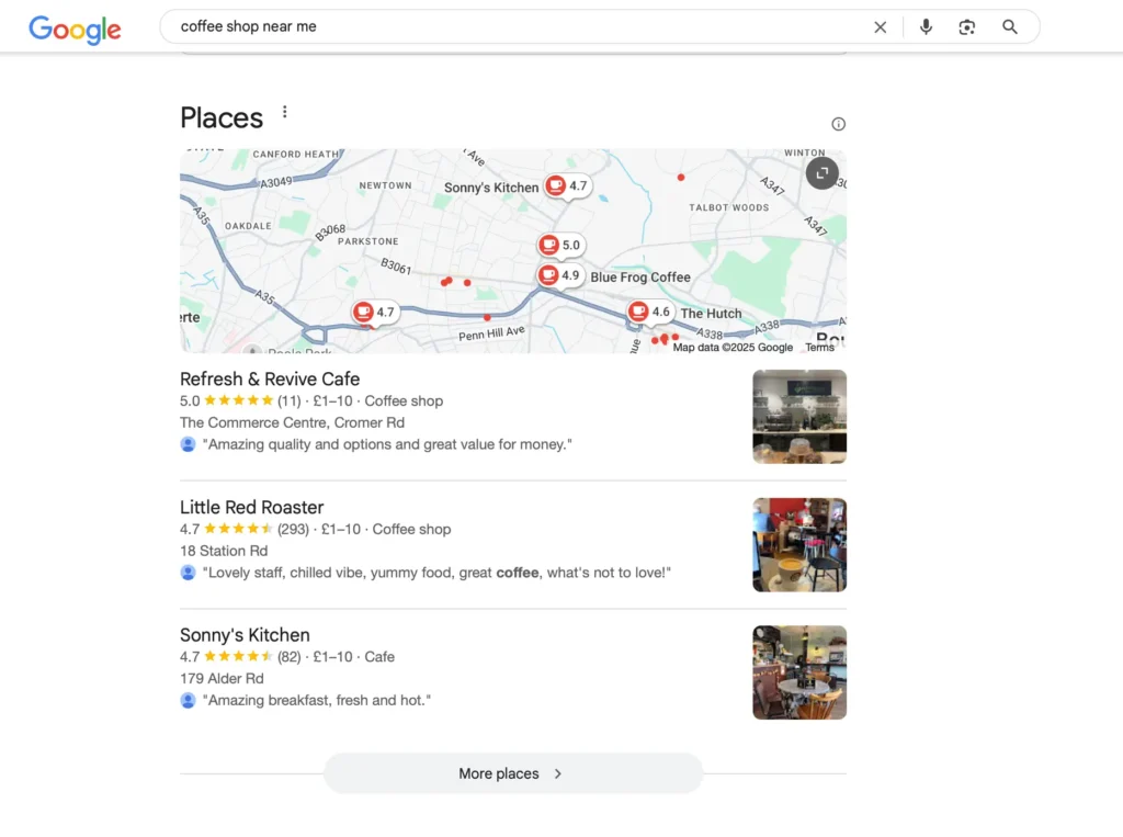 Coffee Shop Near Me in Google Local Pack